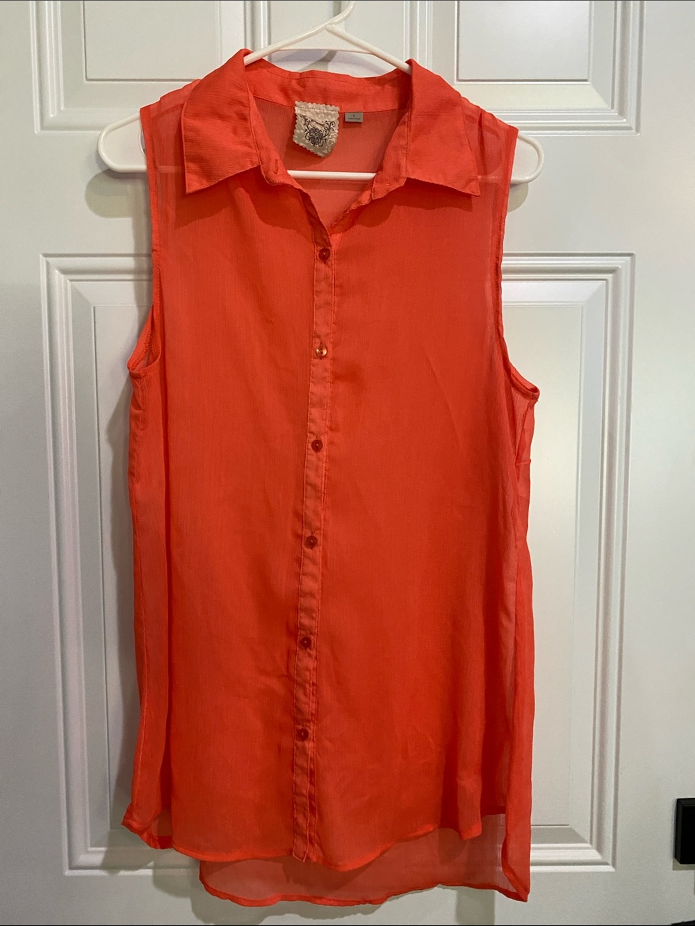 Pout Sleeveless Button-Front Tunic in Bright Coral